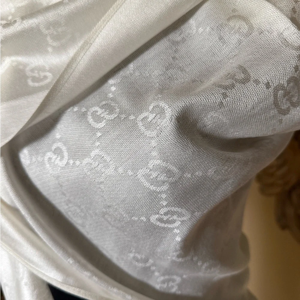 Gucci Cream Jacquard GG Silk Blend Scarf